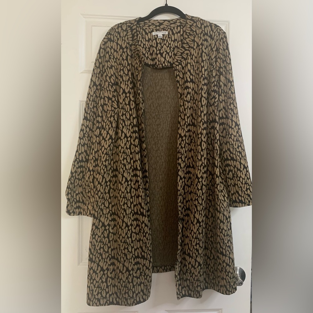 Mid Length 3x Leopard Print Cardigan with Pockets